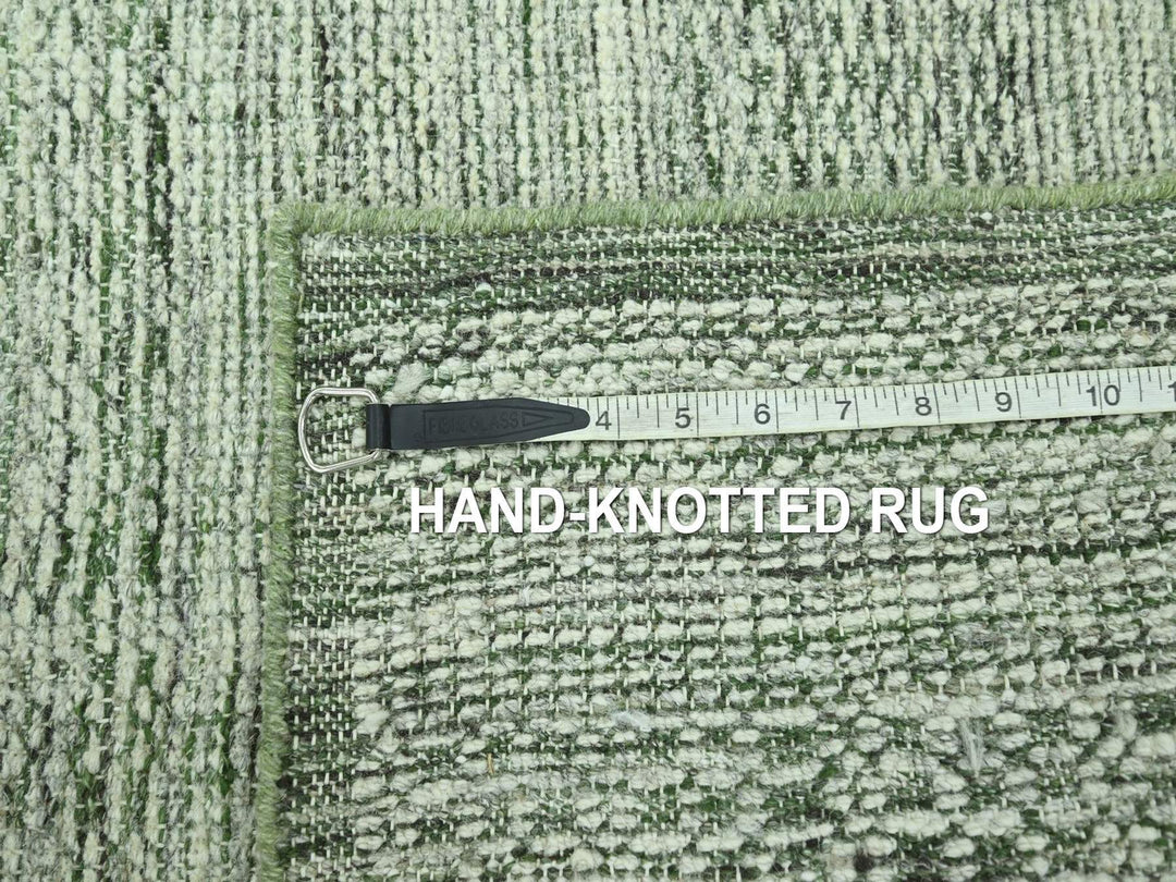 2'7" x 12'0" New Hand Knotted Green Wool Runner Oriental Rug - MOA10277080