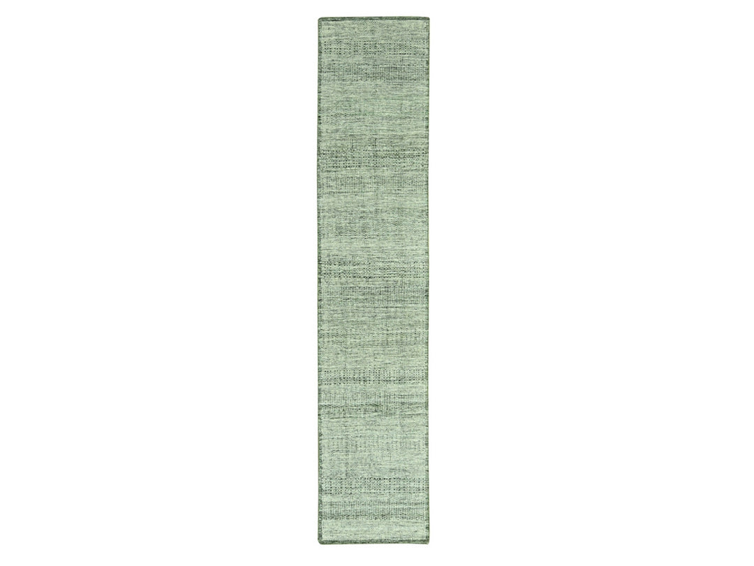 2'7" x 12'0" New Hand Knotted Green Wool Runner Oriental Rug - MOA10277081