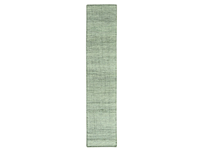 2'7" x 12'0" New Hand Knotted Green Wool Runner Oriental Rug - MOA10277081