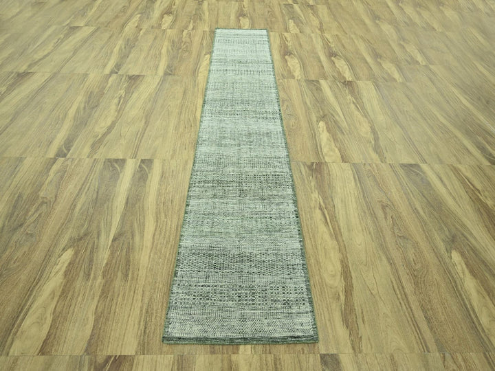 2'7" x 12'0" New Hand Knotted Green Wool Runner Oriental Rug - MOA10277081