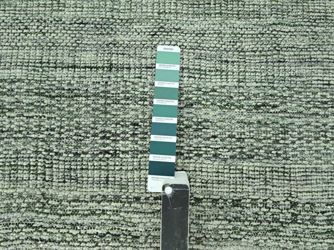2'7" x 12'0" New Hand Knotted Green Wool Runner Oriental Rug - MOA10277081