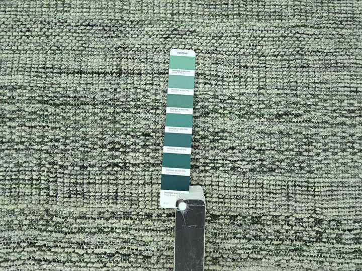 2'7" x 12'0" New Hand Knotted Green Wool Runner Oriental Rug - MOA10277081
