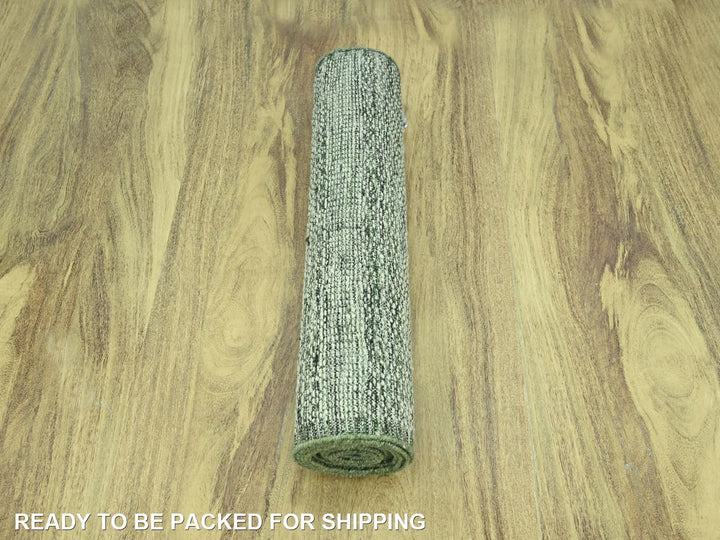 2'7" x 12'0" New Hand Knotted Green Wool Runner Oriental Rug - MOA10277081