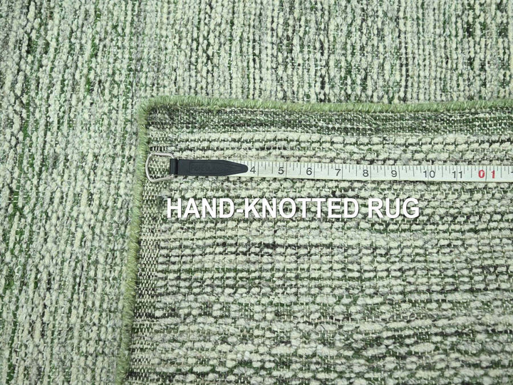 2'7" x 12'0" New Hand Knotted Green Wool Runner Oriental Rug - MOA10277081