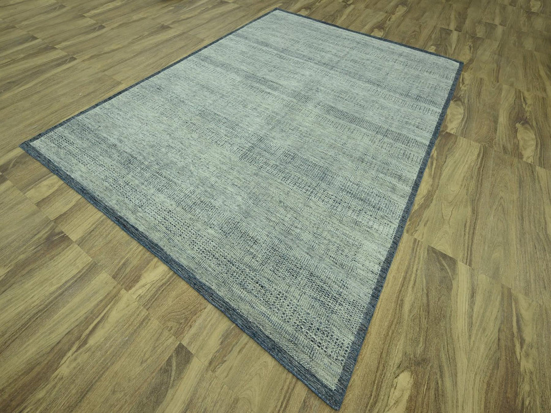 9'0" x 12'0" New Hand Knotted Blue Wool Rectangle Oriental Rug - MOA10277084
