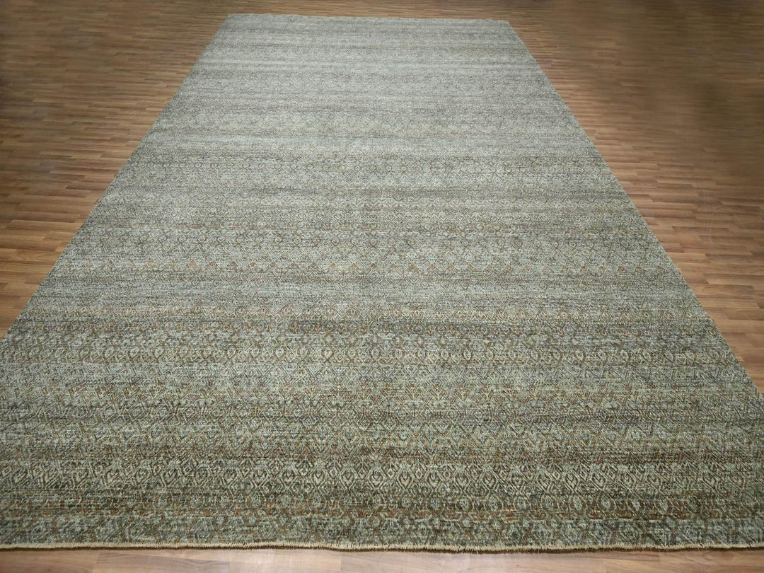 11'11" x 14'11" New Hand Knotted Green Wool Rectangle Oriental Rug - MOA10277085