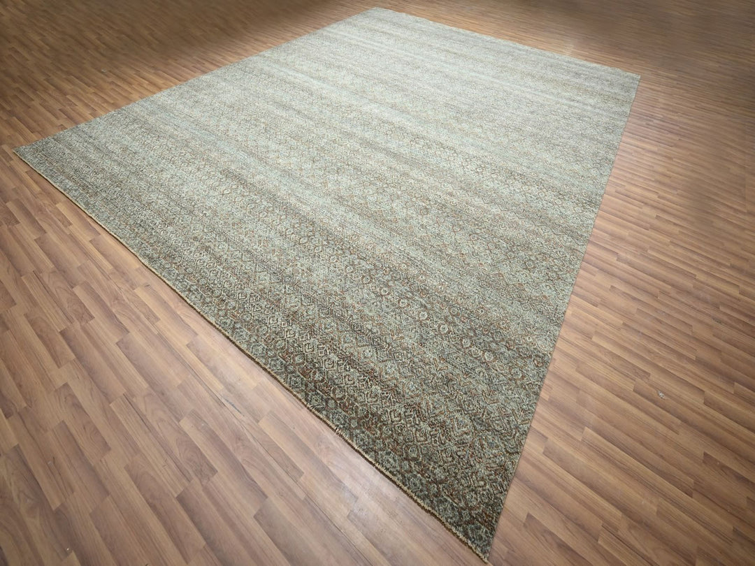 11'11" x 14'11" New Hand Knotted Green Wool Rectangle Oriental Rug - MOA10277085