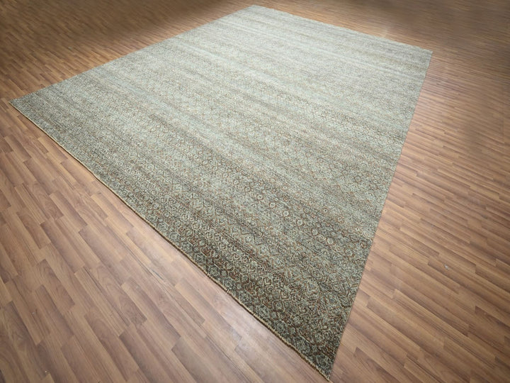 11'11" x 14'11" New Hand Knotted Green Wool Rectangle Oriental Rug - MOA10277085