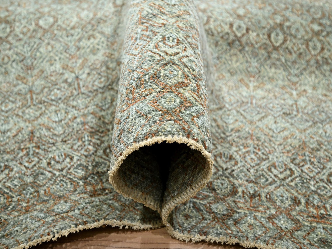 11'11" x 14'11" New Hand Knotted Green Wool Rectangle Oriental Rug - MOA10277085