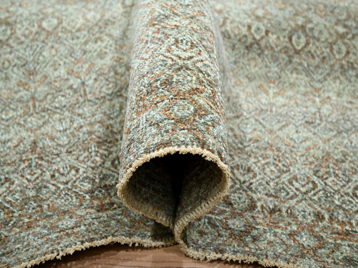 11'11" x 14'11" New Hand Knotted Green Wool Rectangle Oriental Rug - MOA10277085