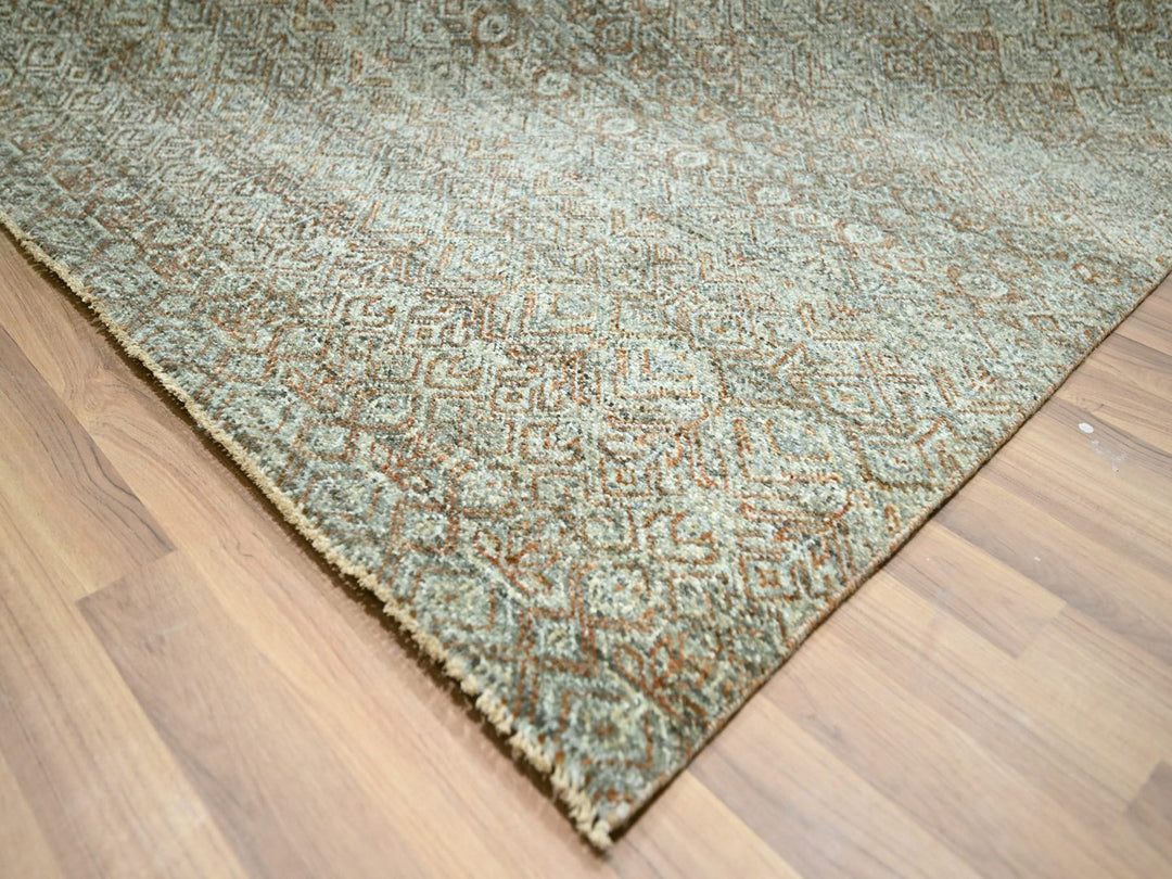 11'11" x 14'11" New Hand Knotted Green Wool Rectangle Oriental Rug - MOA10277085