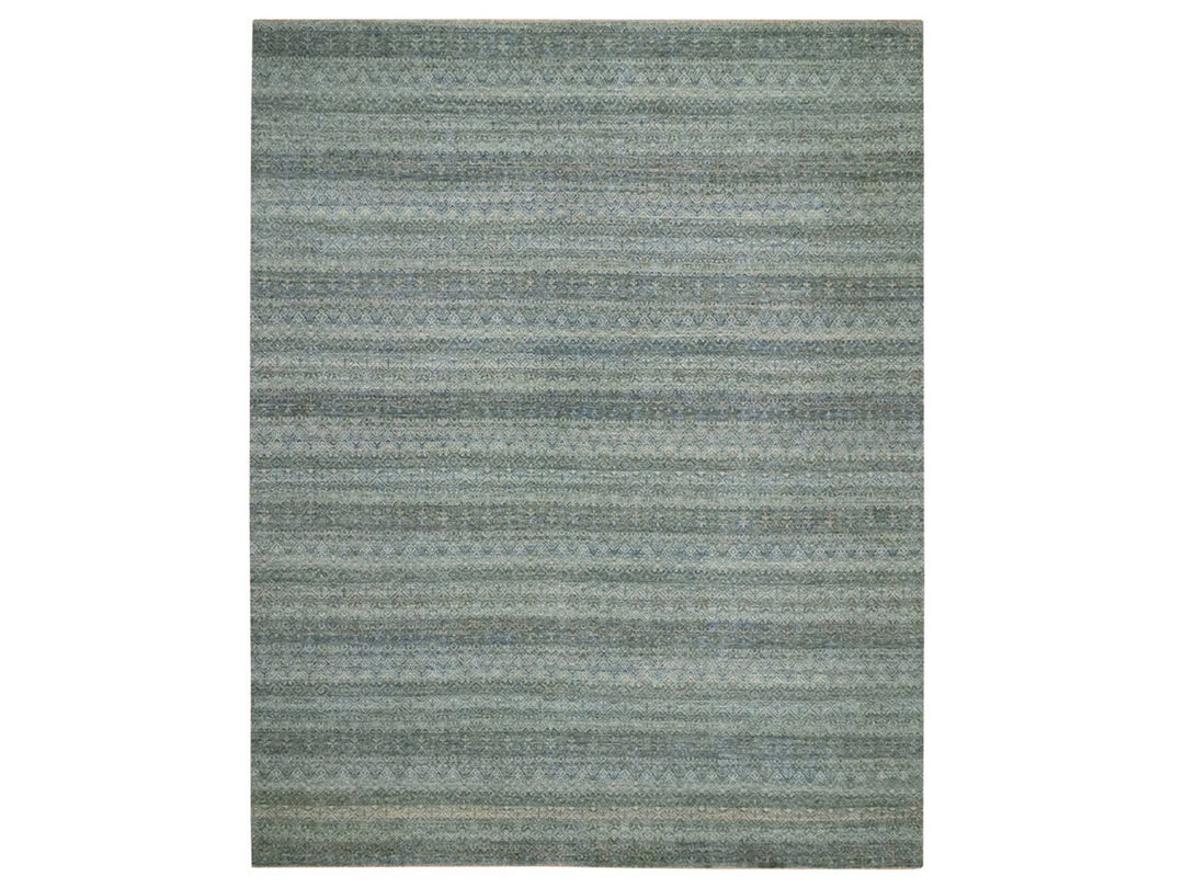 11'11" x 15'1" New Hand Knotted Blue Wool Rectangle Oriental Rug - MOA10277086