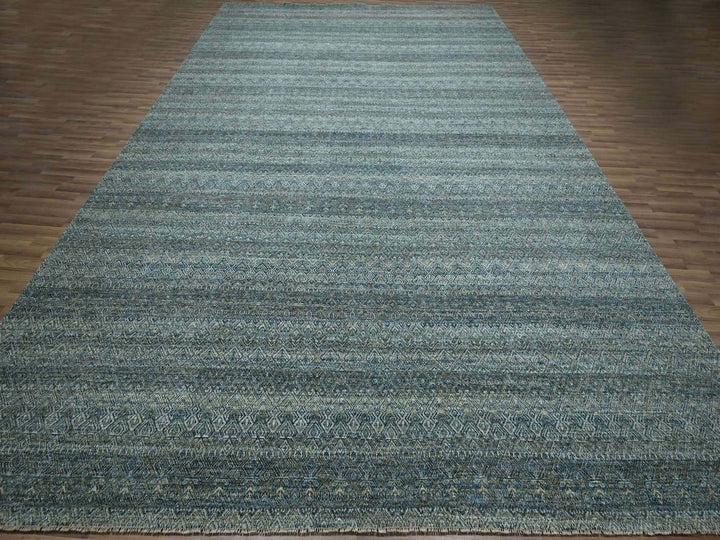 11'11" x 15'1" New Hand Knotted Blue Wool Rectangle Oriental Rug - MOA10277086