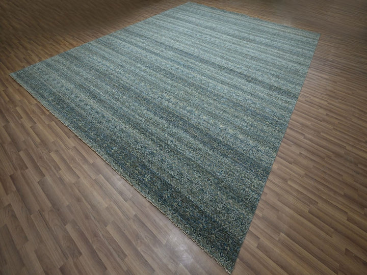 11'11" x 15'1" New Hand Knotted Blue Wool Rectangle Oriental Rug - MOA10277086