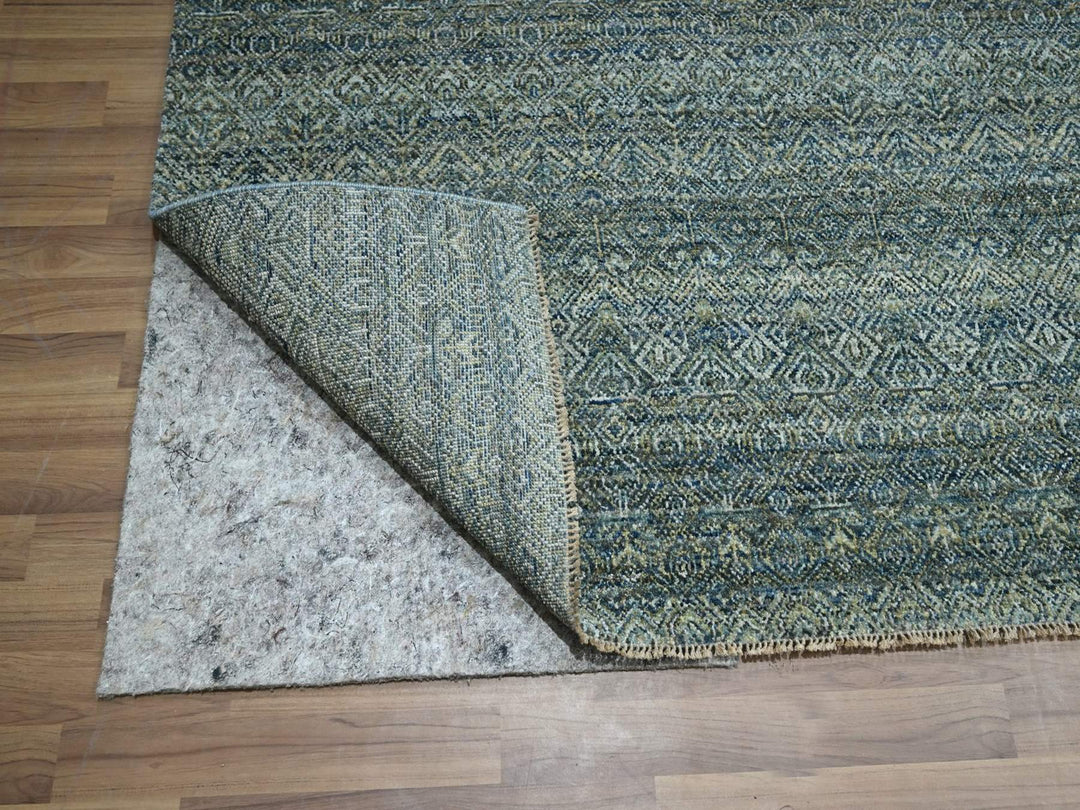 11'11" x 15'1" New Hand Knotted Blue Wool Rectangle Oriental Rug - MOA10277086