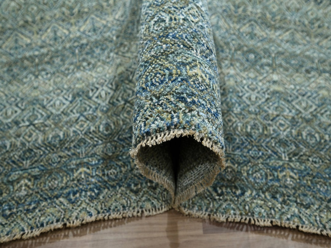 11'11" x 15'1" New Hand Knotted Blue Wool Rectangle Oriental Rug - MOA10277086