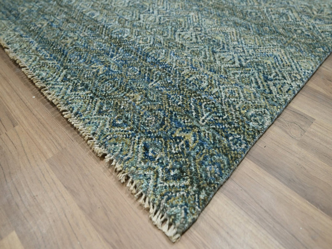 11'11" x 15'1" New Hand Knotted Blue Wool Rectangle Oriental Rug - MOA10277086