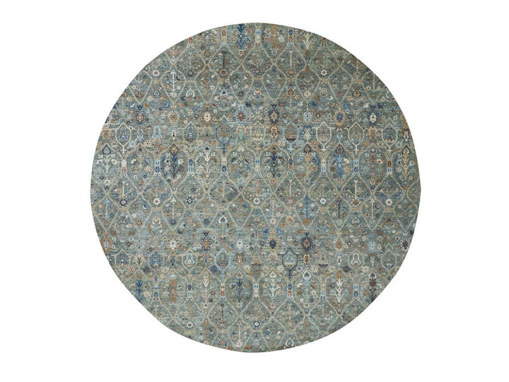 11'10" x 11'11" New Hand Knotted Green Wool Round Oriental Rug - MOA10277087