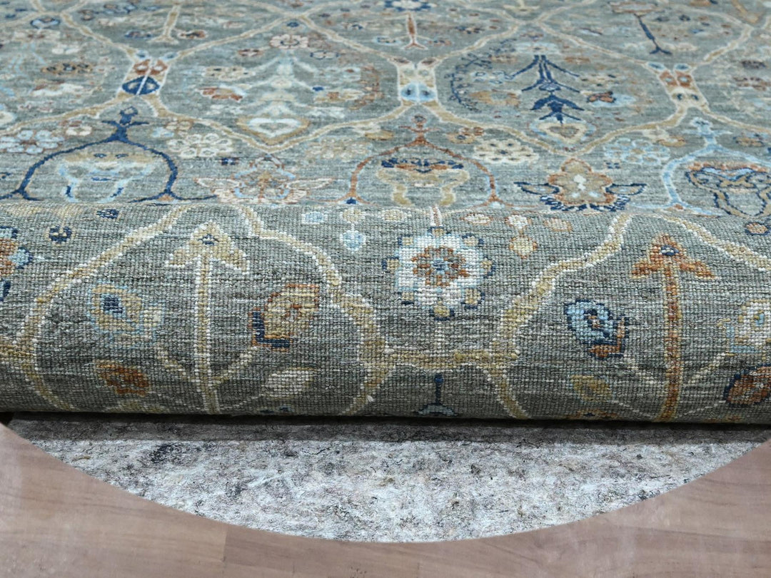 11'10" x 11'11" New Hand Knotted Green Wool Round Oriental Rug - MOA10277087