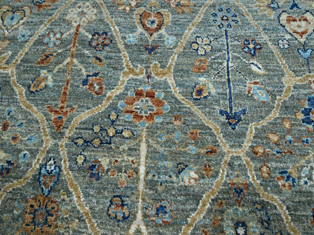 11'10" x 11'11" New Hand Knotted Green Wool Round Oriental Rug - MOA10277087