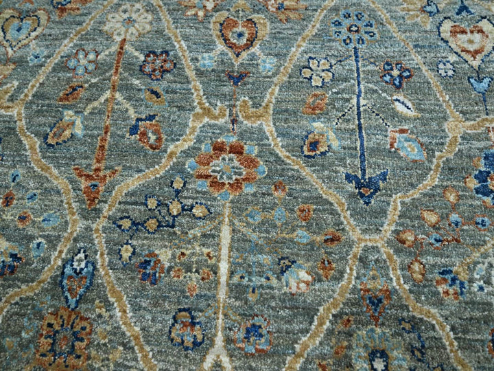 11'10" x 11'11" New Hand Knotted Green Wool Round Oriental Rug - MOA10277087