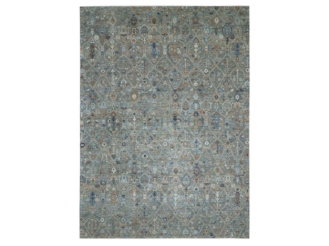 10'1" x 14'0" New Hand Knotted Green Wool Rectangle Oriental Rug - MOA10277089