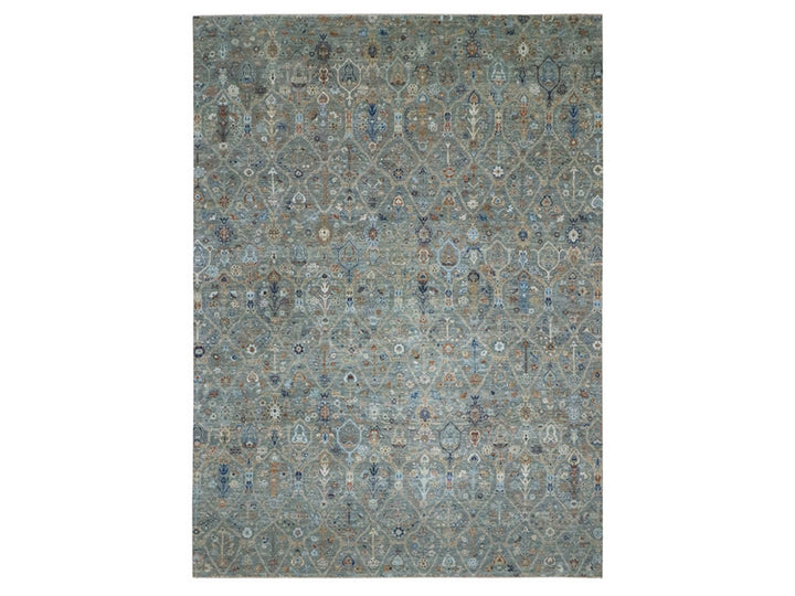 10'1" x 14'0" New Hand Knotted Green Wool Rectangle Oriental Rug - MOA10277089