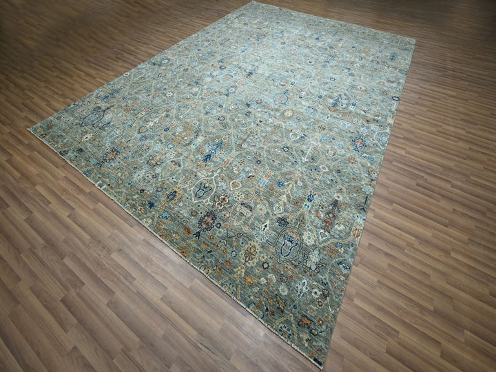 10'1" x 14'0" New Hand Knotted Green Wool Rectangle Oriental Rug - MOA10277089