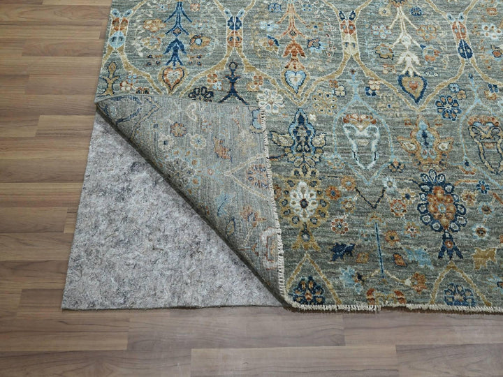 10'1" x 14'0" New Hand Knotted Green Wool Rectangle Oriental Rug - MOA10277089