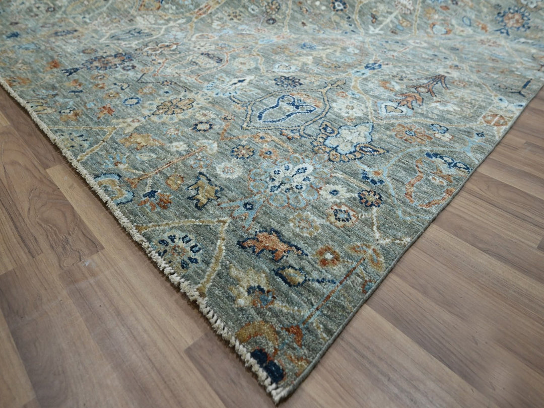 10'1" x 14'0" New Hand Knotted Green Wool Rectangle Oriental Rug - MOA10277089