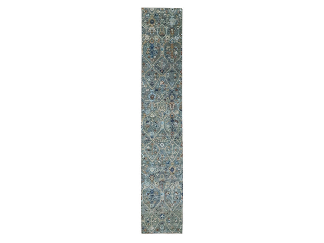 2'6" x 14'0" New Hand Knotted Green Wool Runner Oriental Rug - MOA10277090