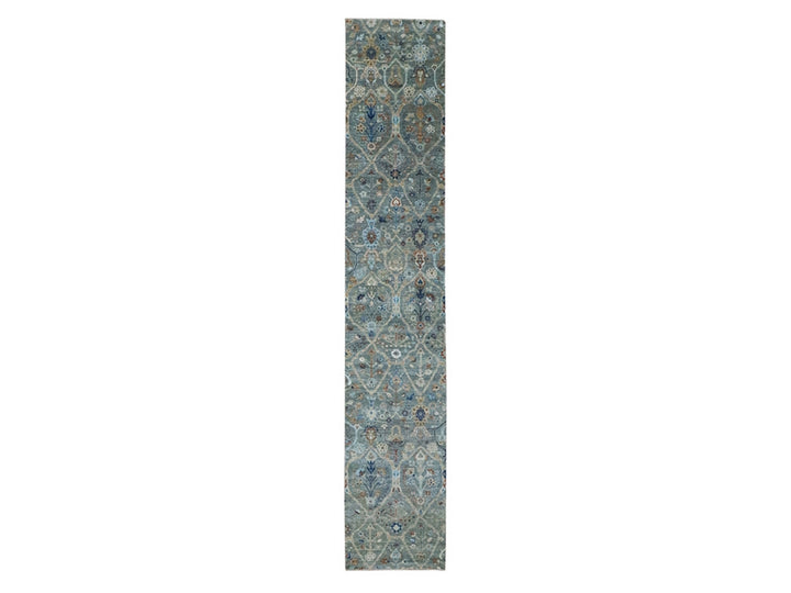 2'6" x 14'0" New Hand Knotted Green Wool Runner Oriental Rug - MOA10277090