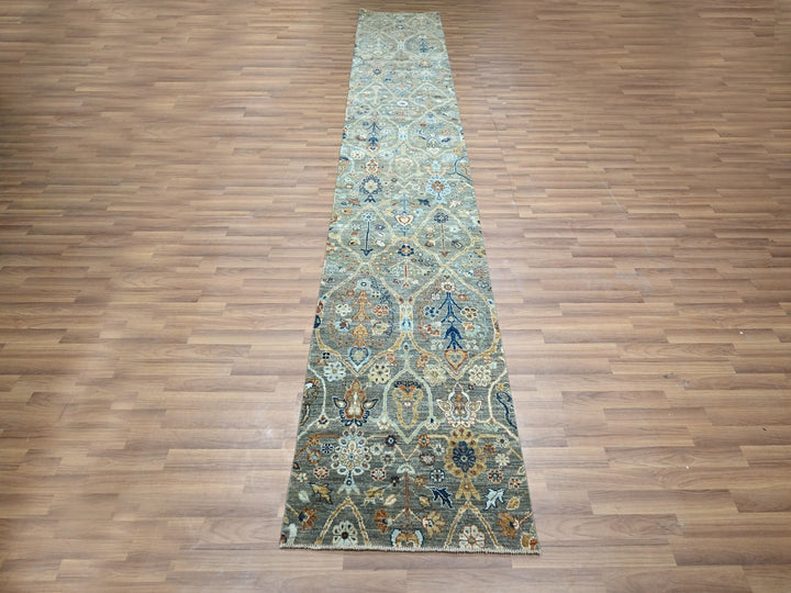 2'6" x 14'0" New Hand Knotted Green Wool Runner Oriental Rug - MOA10277090