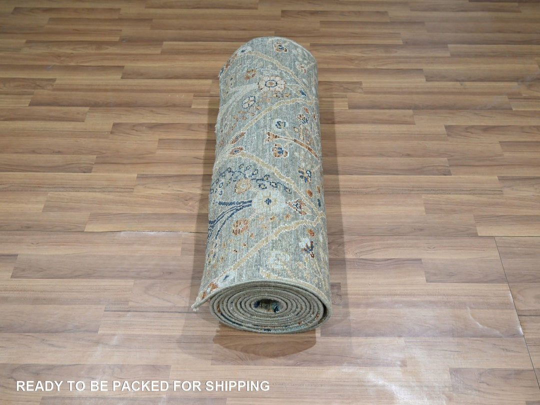 2'6" x 16'1" New Hand Knotted Green Wool Runner Oriental Rug - MOA10277091