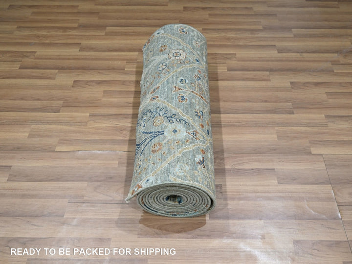 2'6" x 16'1" New Hand Knotted Green Wool Runner Oriental Rug - MOA10277091