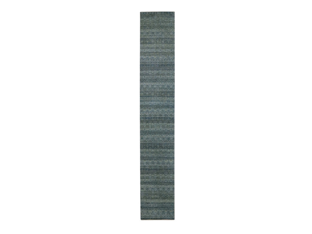 2'7" x 16'0" New Hand Knotted Blue Wool Runner Oriental Rug - MOA10277092