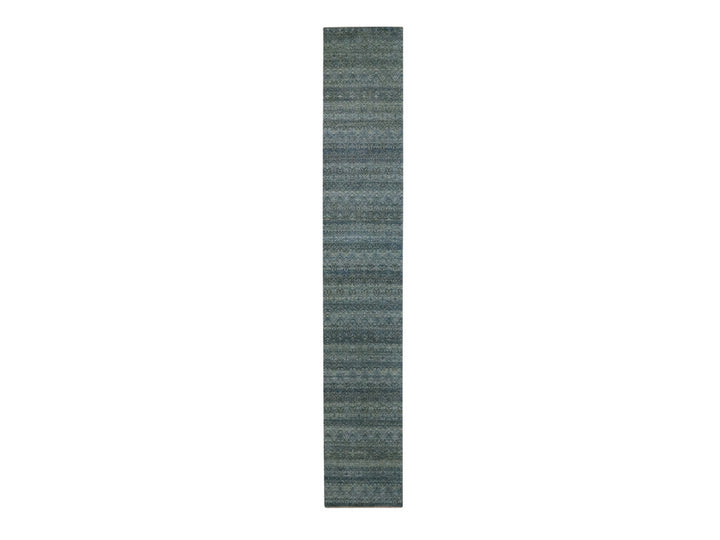 2'7" x 16'0" New Hand Knotted Blue Wool Runner Oriental Rug - MOA10277092