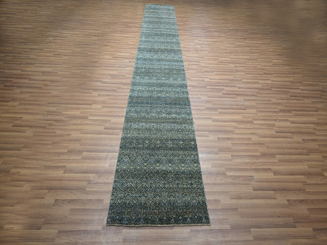 2'7" x 16'0" New Hand Knotted Blue Wool Runner Oriental Rug - MOA10277092