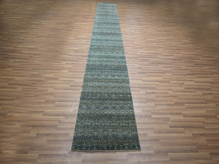 2'7" x 16'0" New Hand Knotted Blue Wool Runner Oriental Rug - MOA10277092