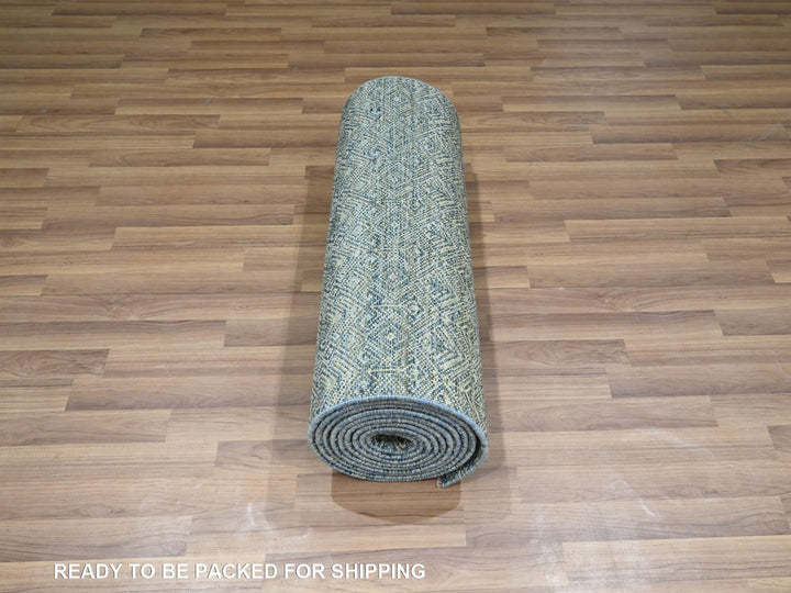 2'7" x 16'0" New Hand Knotted Blue Wool Runner Oriental Rug - MOA10277092