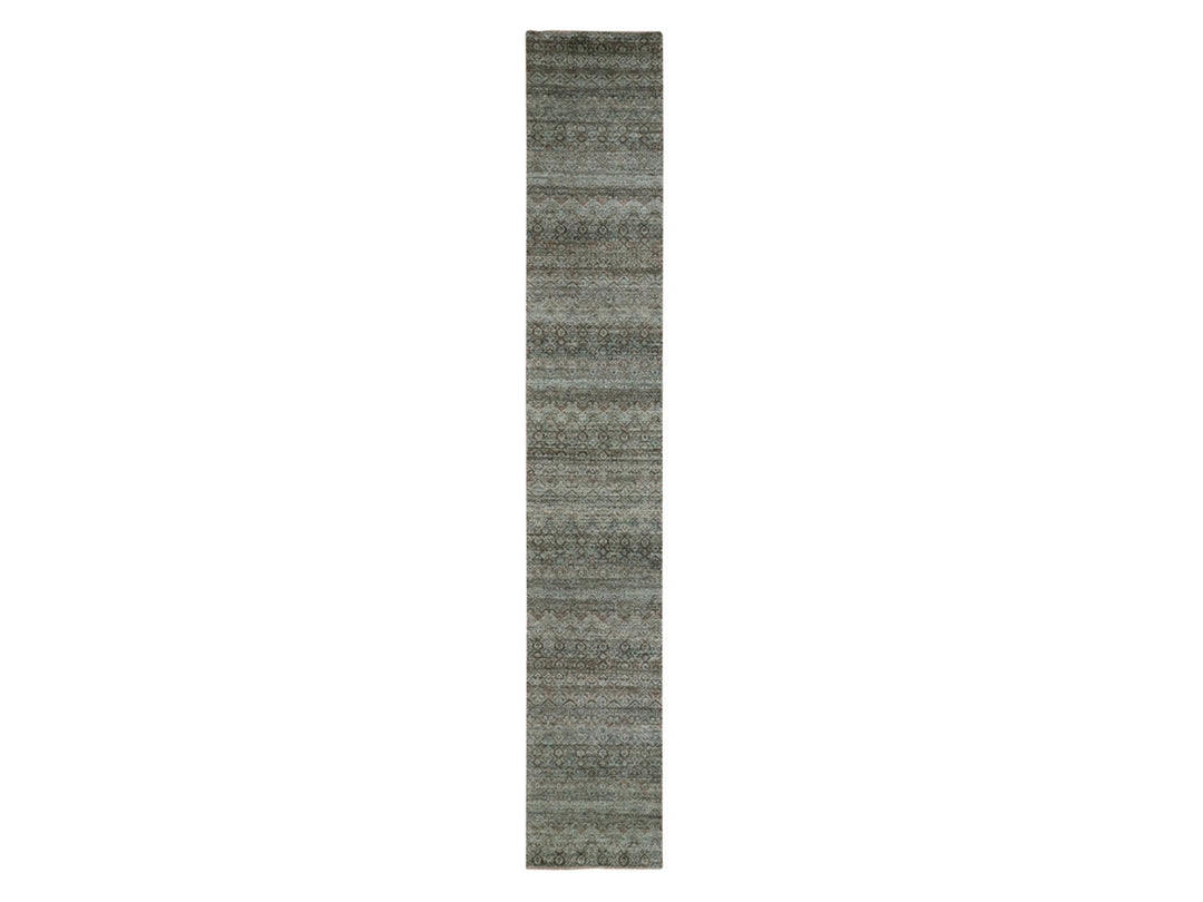 2'6" x 15'11" New Hand Knotted Green Wool Runner Oriental Rug - MOA10277093