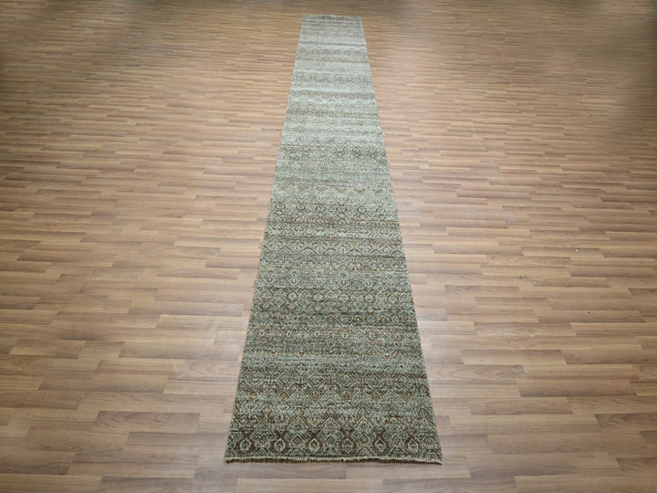 2'6" x 15'11" New Hand Knotted Green Wool Runner Oriental Rug - MOA10277093