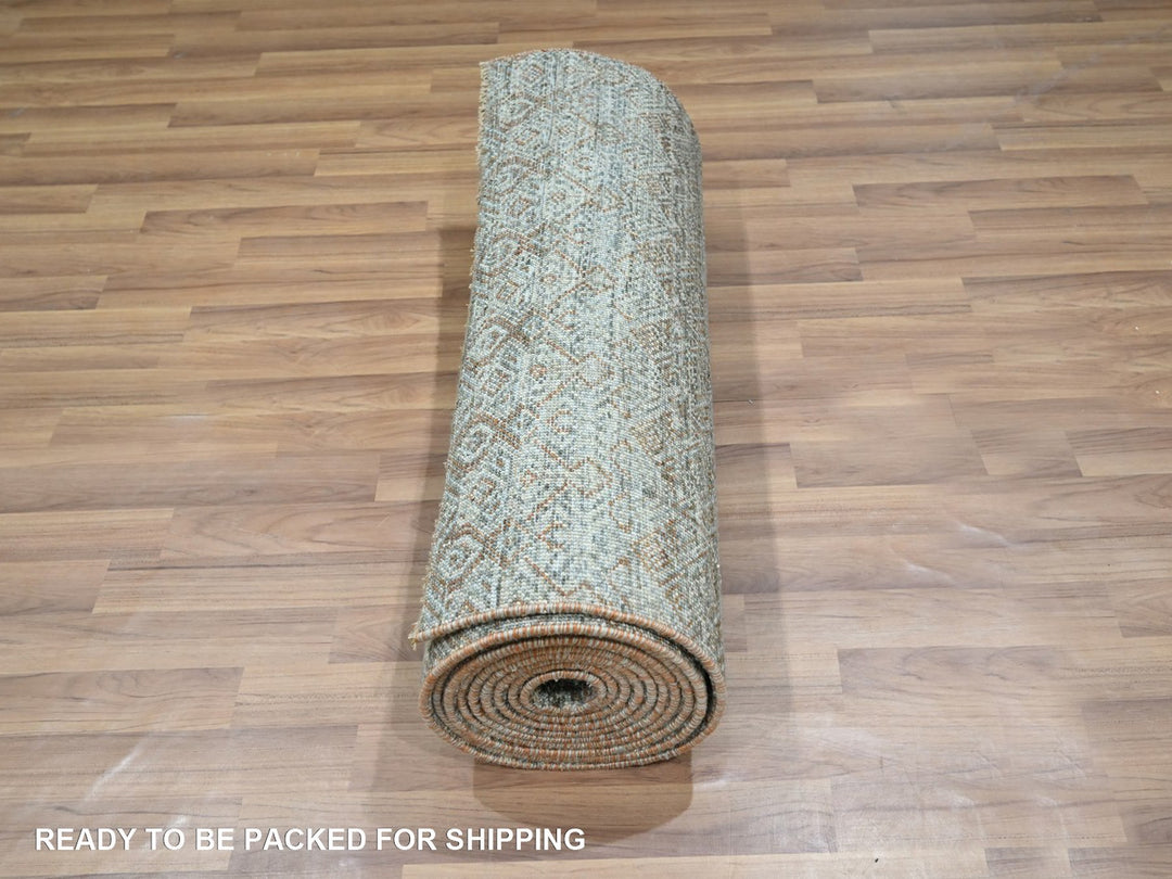 2'6" x 15'11" New Hand Knotted Green Wool Runner Oriental Rug - MOA10277093