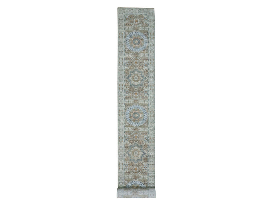 2'8" x 21'11" New Hand Knotted Green Wool Runner Oriental Rug - MOA10277094