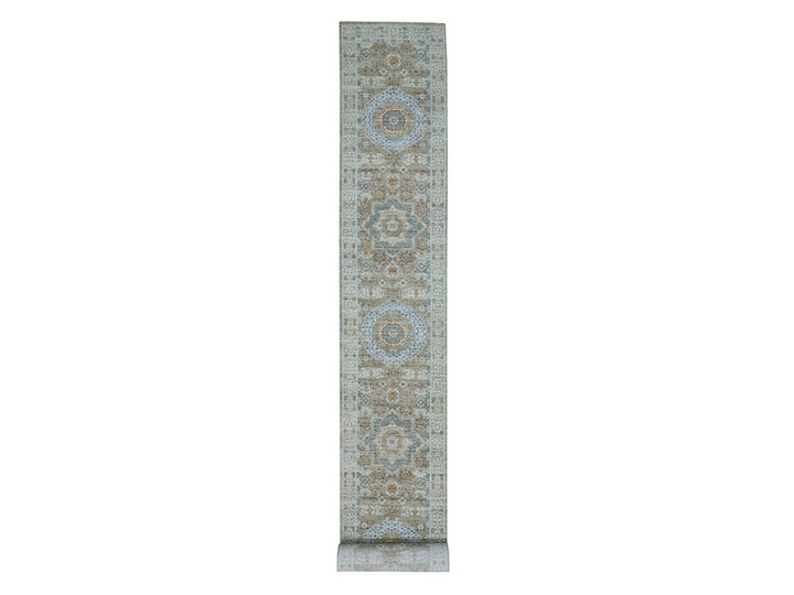2'8" x 21'11" New Hand Knotted Green Wool Runner Oriental Rug - MOA10277094