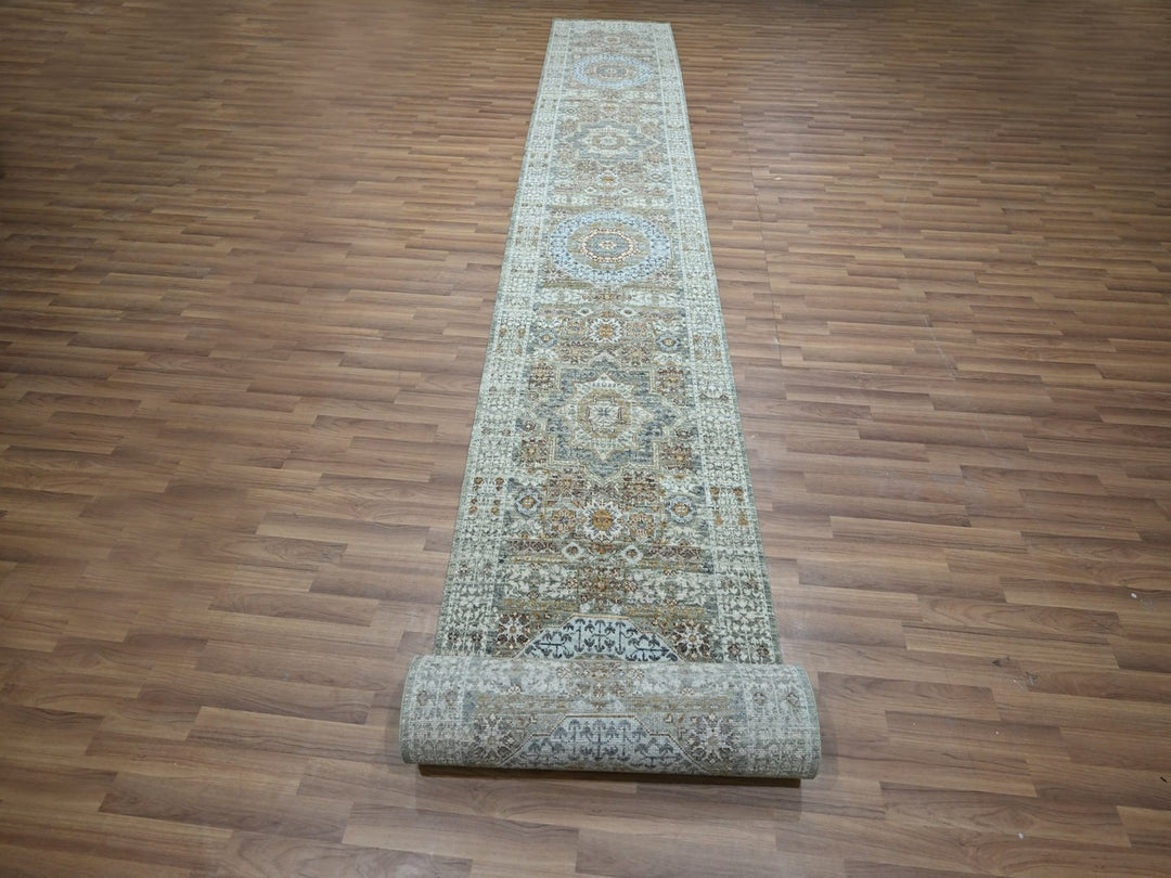 2'8" x 21'11" New Hand Knotted Green Wool Runner Oriental Rug - MOA10277094