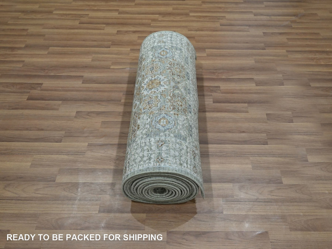 2'8" x 21'11" New Hand Knotted Green Wool Runner Oriental Rug - MOA10277094