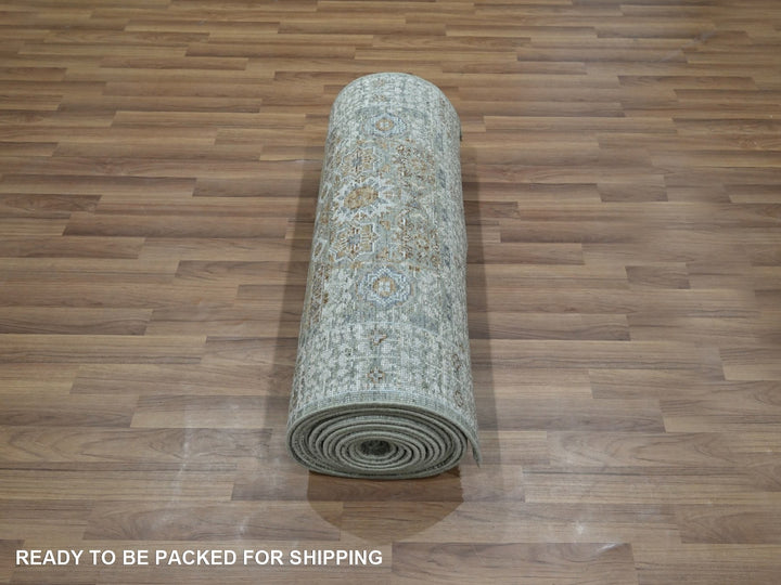 2'8" x 21'11" New Hand Knotted Green Wool Runner Oriental Rug - MOA10277094