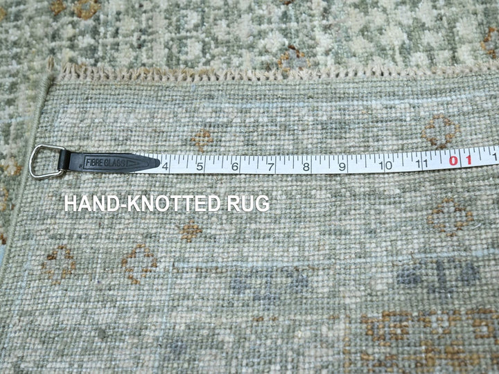 2'8" x 21'11" New Hand Knotted Green Wool Runner Oriental Rug - MOA10277094