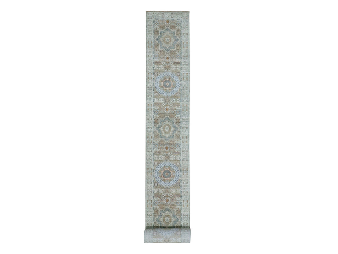2'8" x 25'10" New Hand Knotted Green Wool Runner Oriental Rug - MOA10277095